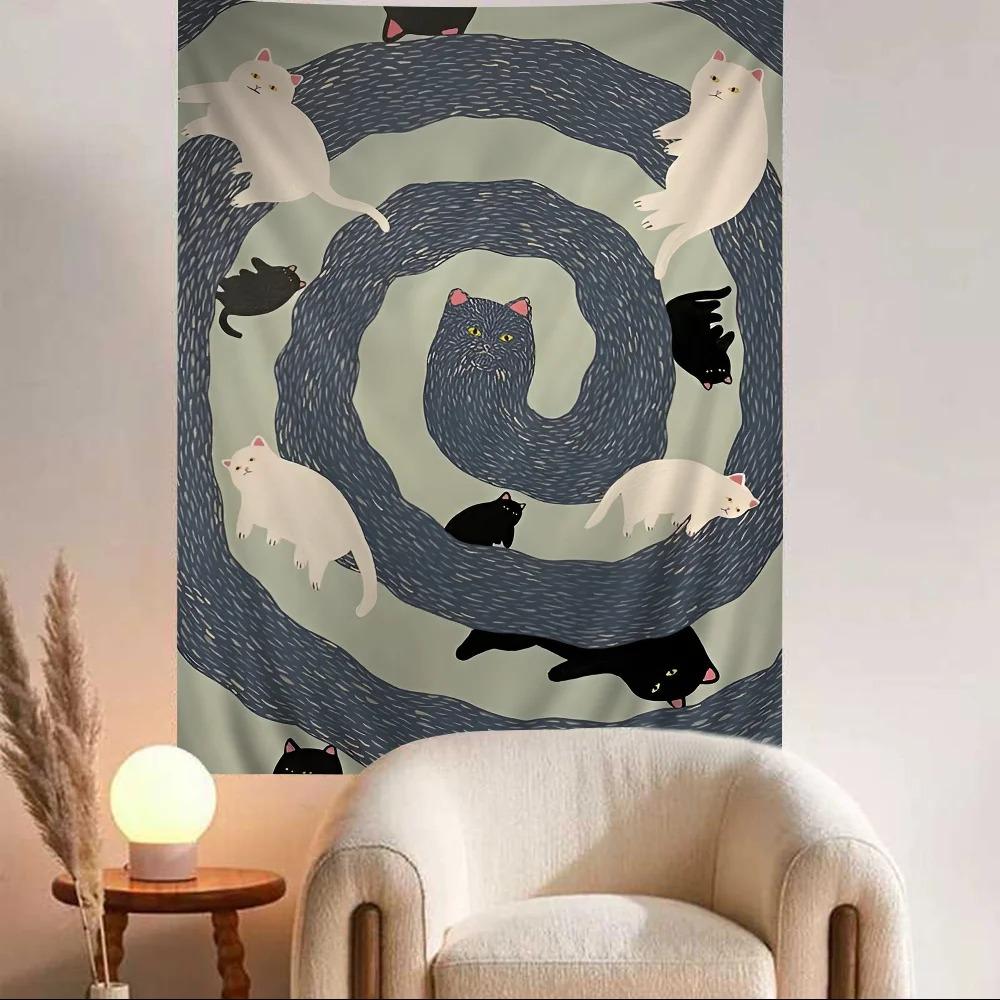 Creative Cat Cartoon Decorative Tapestry Home Wall Living Room Office Decorative Tapestry