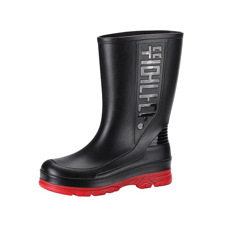 Men's rain shoes medium tube men's rain boots waterproof and non-slip outsole men's outdoor travel water shoes color matching rubber shoes rain shoes