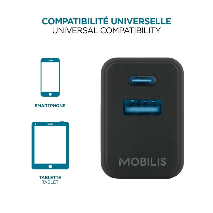 Chargeur Secteur 30W GaN port USB-C, Adaptateur Quick Charge Mural Rapide pour Smartphone &amp; Tablette