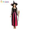 Chic Magenta Polyester Witch Attire For Women Ideal For Halloween And Themed Parties