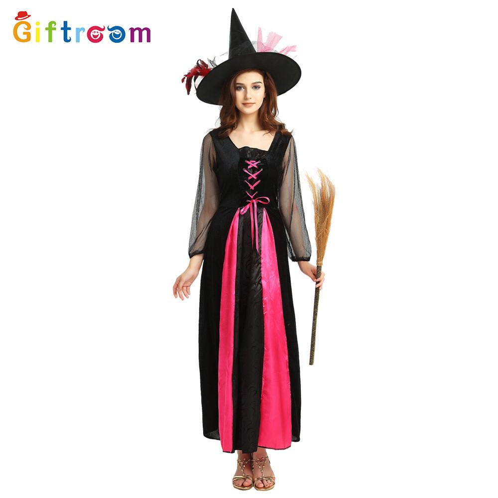 Chic Magenta Polyester Witch Attire For Women Ideal For Halloween And Themed Parties