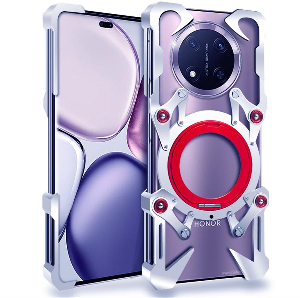 

For Honor Magic7 Lite 5G/X9c 5G/X60 Pro 5G Bumper Case Kickstand Aluminum Alloy Magnetic Phone Cover with Wrist Strap Silver