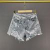Ripped Wide-Leg Denim Shorts Women's Summer High Waist Exquisite Rhinestone Hot Pants Ladies Streetwear Jean Shorts