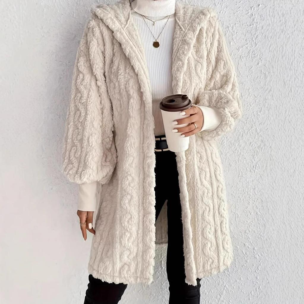 Women's Fashion Solid Color Long Sleeve Hooded Loose Fleece Jacket