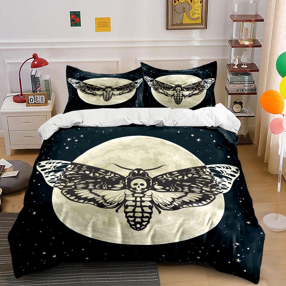 Moth, moon, and stars. Bedding sets Duvet cover sets Duvet covers Pillowcases(1*Duvet Cover 2*Pillowcases without duvet insert)