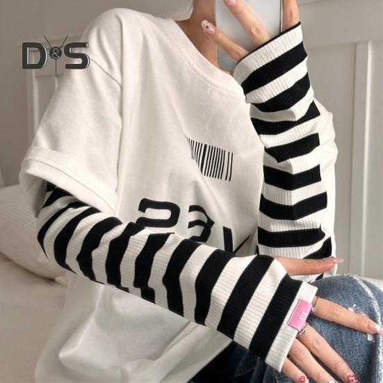 UV Solskydd Armärmar för Kvinnor Randiga Tränings Solskyddsärmar med Tumhål Kylande Armskydd för Utomhuscykling Körning Vandring Fiske