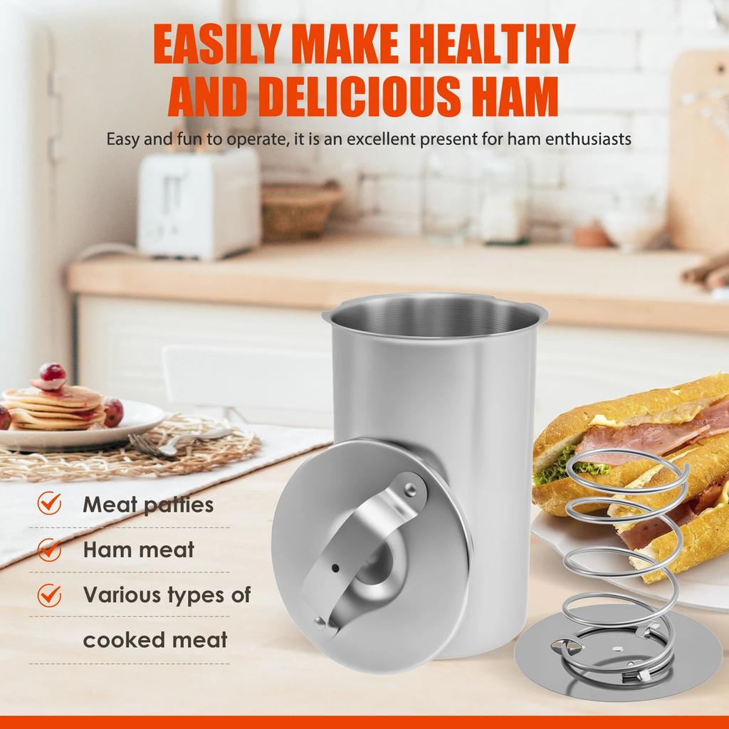 Ham Maker Stainless Steel Meat Press Cooker Deli Meat Press Mold with Thermometer for Pork Poultry Cooking Kitchen Accessories