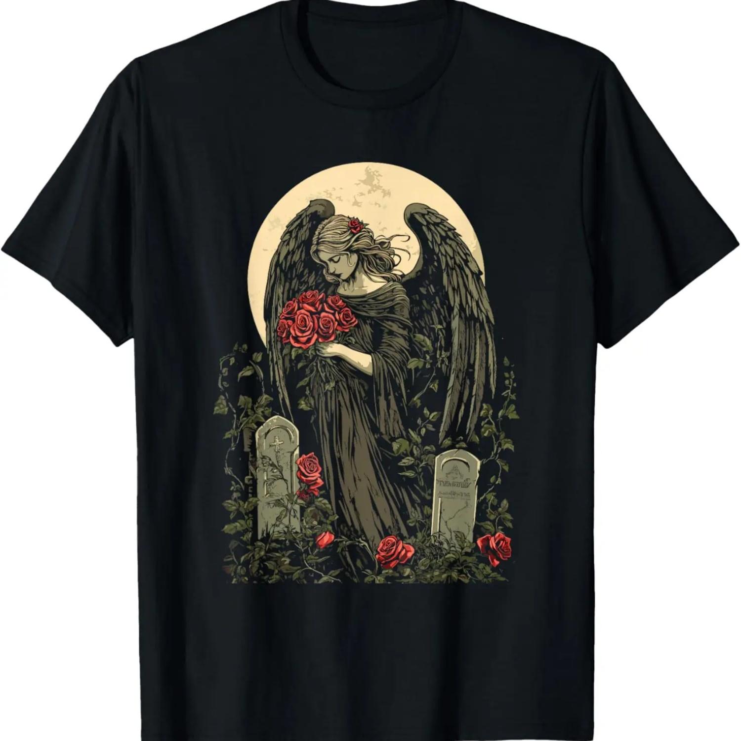 

Gothic angel with roses before the moon - Goth T-Shirt XXXXXL чёрный