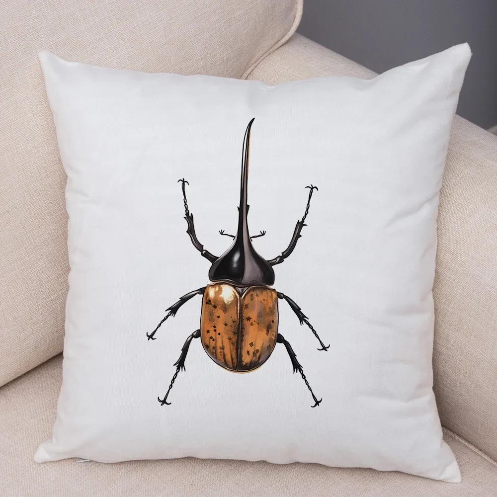 Insect Beetle Collection Pillow Case Both Sided Decor Cartoon Animal Print Cushion Cover Soft Plush Pillowcase for Sofa Home Car