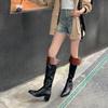 Cowhide French temperament thick heel knee boots two wear foldable women's boots western boots knee boots women