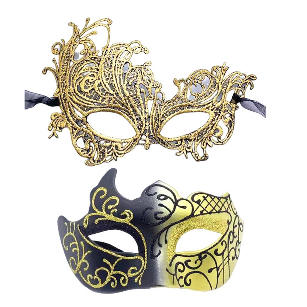 2 Pcs Couple Masquerade Masque Set For Men And Women Lace Venetian Party Masque Party Prom Ball Costume Accessory