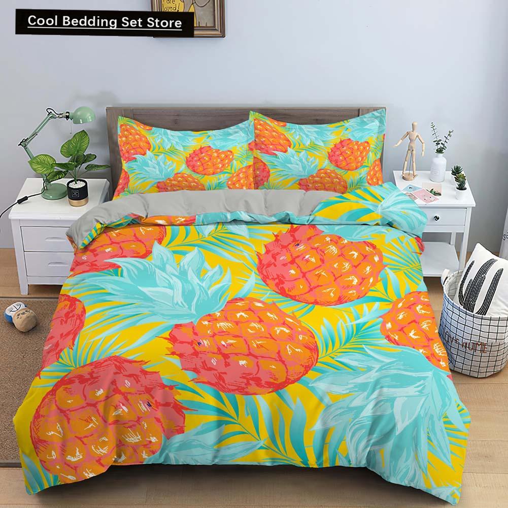 Fruit Pineapple Queen King Duvet Cover 3D Yellow Tropical Fruit Bedding Set Plants Comforter Cover 2/3pcs Polyester Quilt Cover