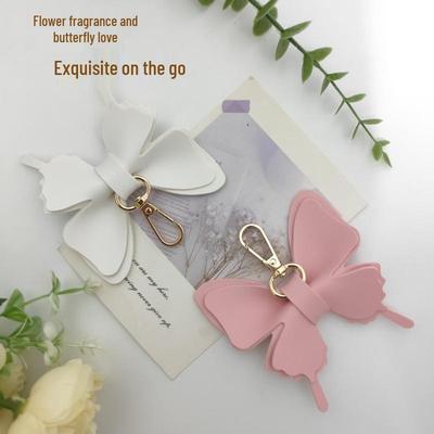 Macaron Color Leather Butterfly Keychain Pendant