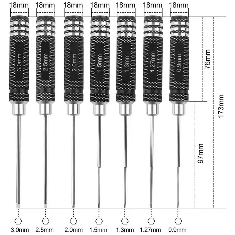 7pcs HSS Hexagonal Key Screwdrivers Tools 0.9-3.0mm For RC Model Hexagonal Screwdriver