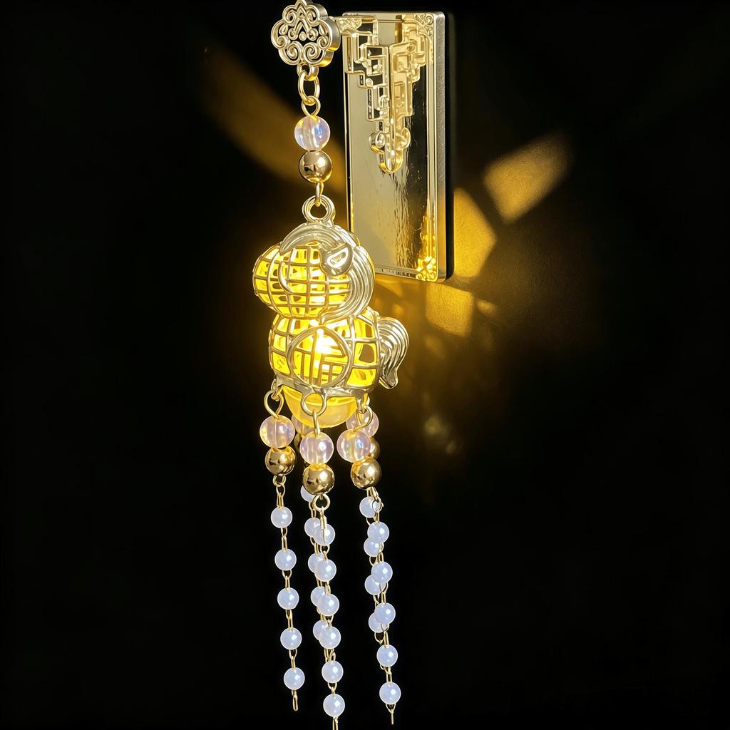 Ancient Style Luminous Lantern Refrigerator Magnet with Pavilion Tassel and Pearl Ornament