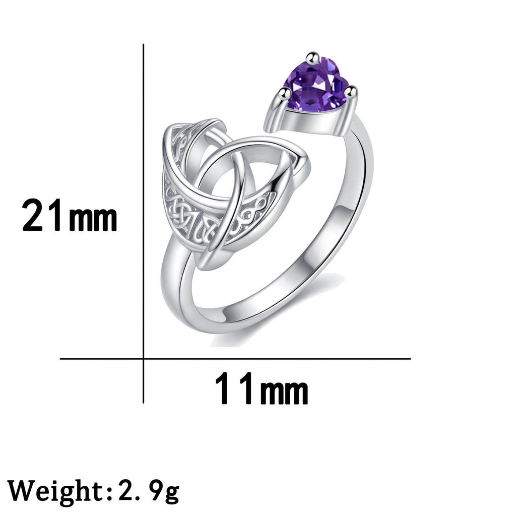 Celtic Knot Birthstone Heart Ring with Multi-Color Zirconia and Paved Diamonds - Retro Style Jewelry for Women