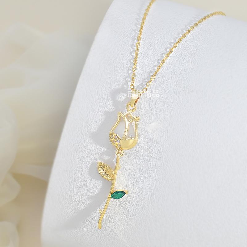 Tulip Necklace Women'S Light Luxury Premium Fresh Versatile Opal Pendant Exquisite Accessories