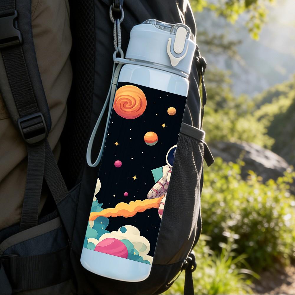 1PC Astronaut Space Shuttle Planet Pattern 750ml Color Plastic Sports Water Bottle Leakproof Flip Straw Lid Suitable for Sports Office Home Use