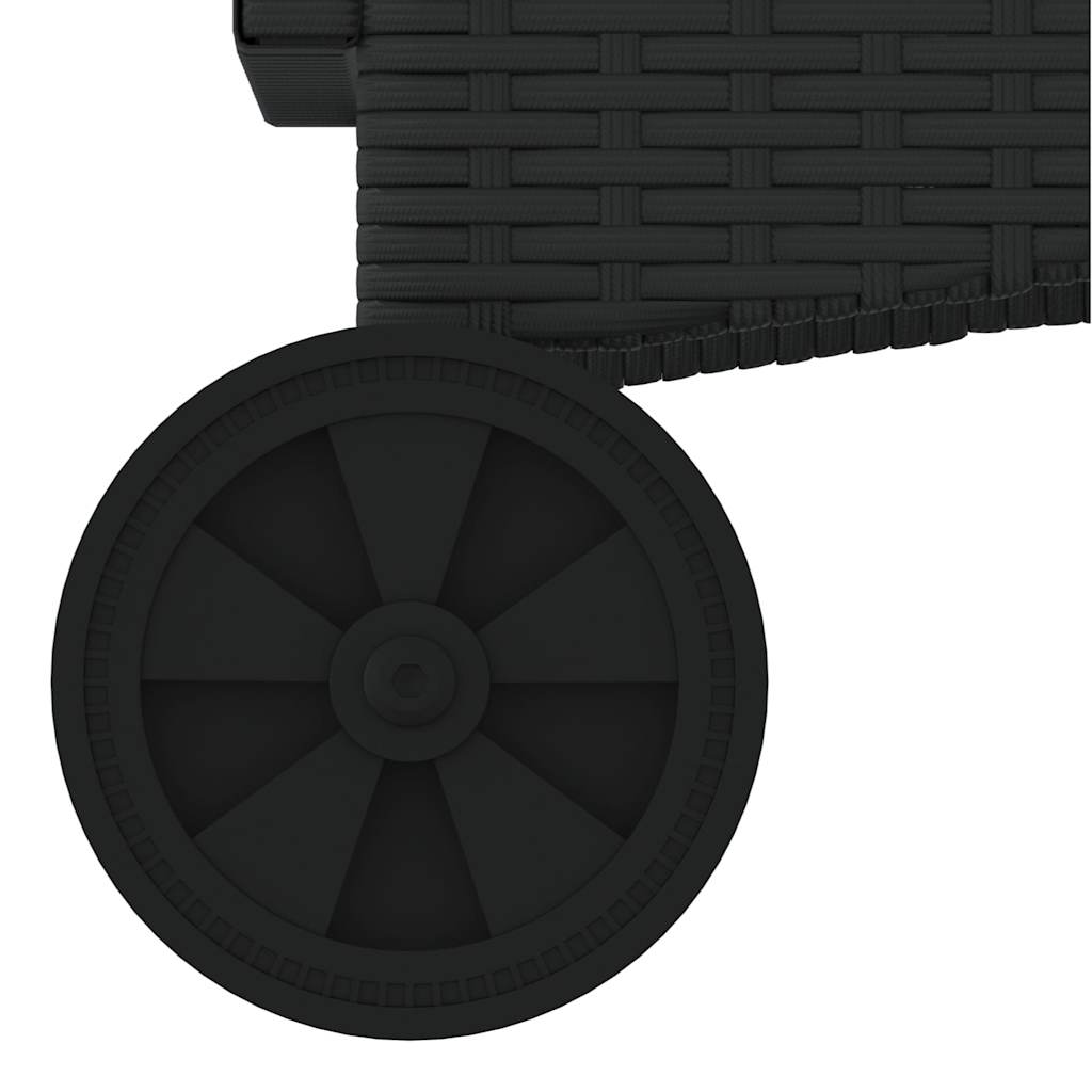 Sun Lounger with Wheels and Cushions Black Poly Rattan