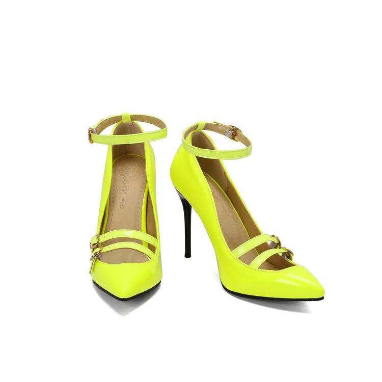 Fashion Lacquer Leather High Heels 2024 New Pointed Shallow Loop Ankle Buckle Thin High Heels Women's Shoes High Heels