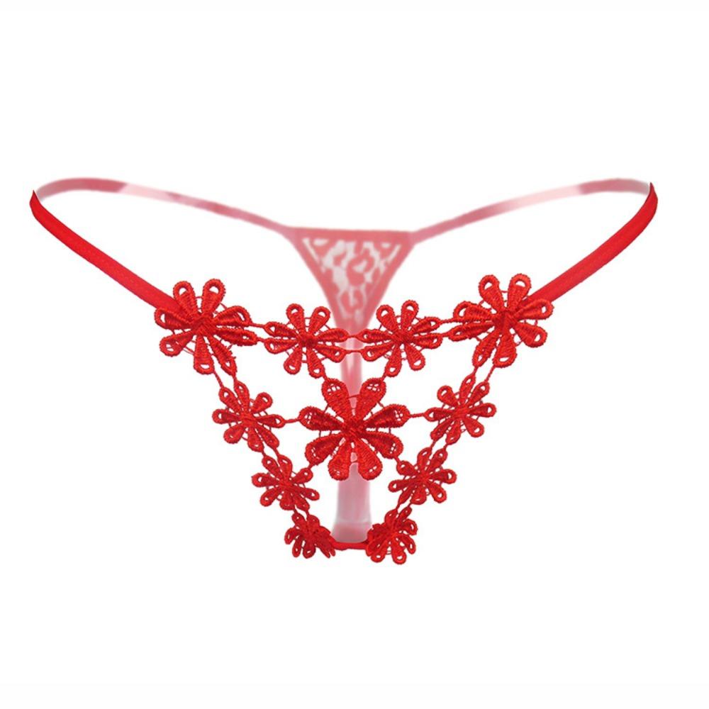 Flower Embroidery Sexy Thong Women's Low-rise Sexy Panties Hollow Temptation Hot T-pants 2170