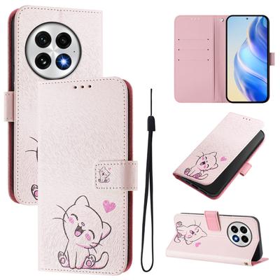 Sevimli Kedi Lüks Boyalı Deri Kılıf Cüzdan PU Deri Kitap Stili Kapak Oneplus 9R,8T,Nord CE2 5G,Nord 2T,Nord N300,Oneplus 11 12... için