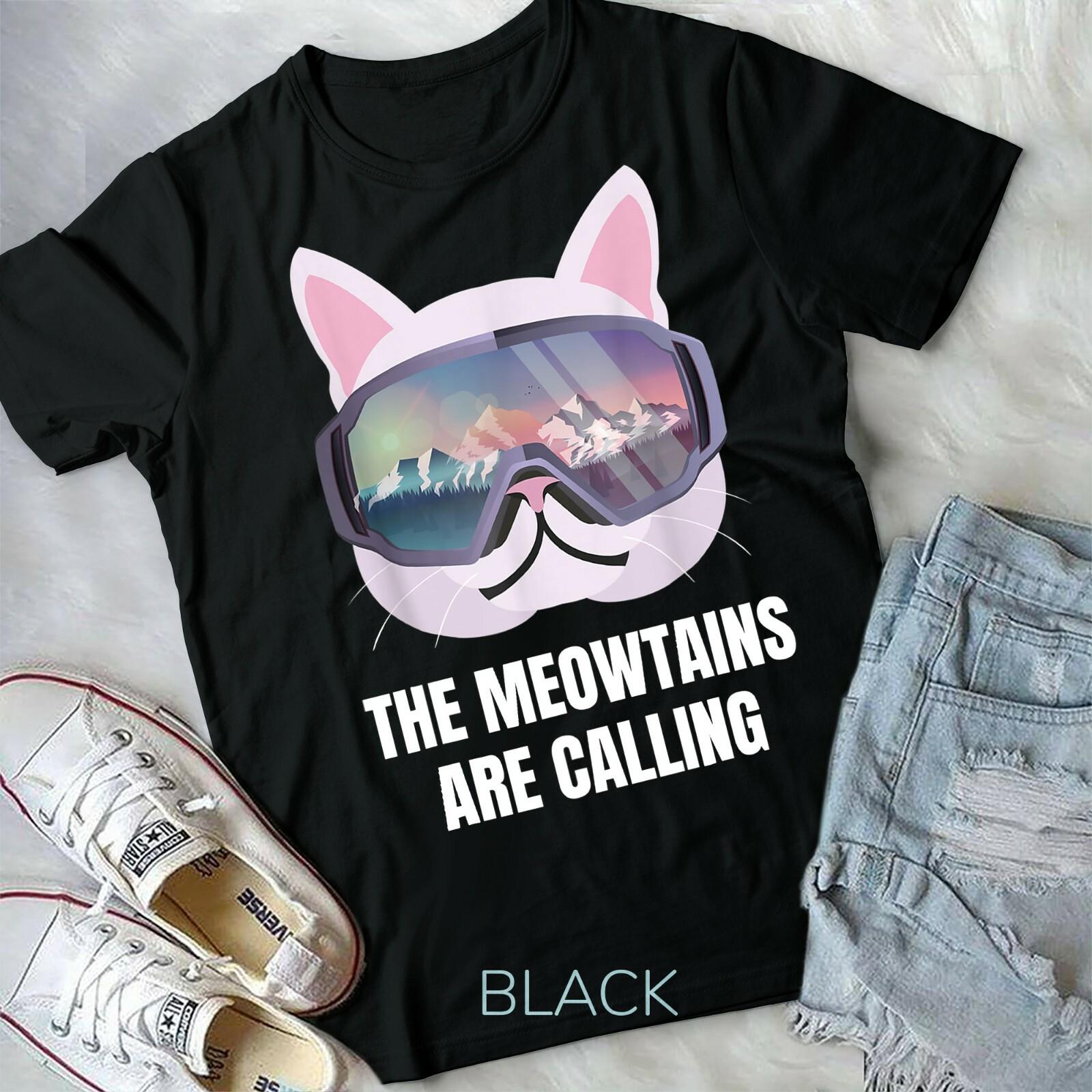 Ski Goggles Funny Skiing Snowboarding T-shirt The Meowtains Are Calling T-shirt L
