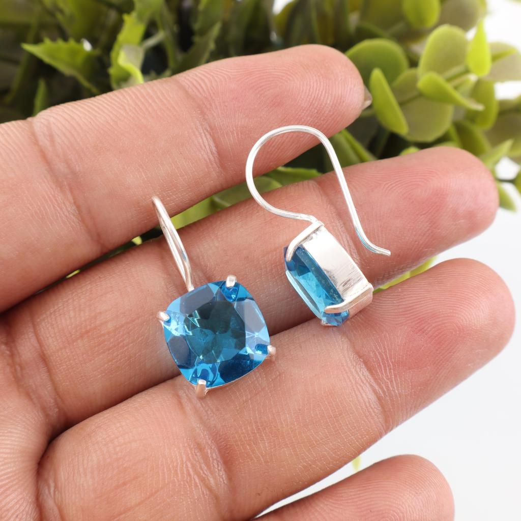 Swiss Blue Topaz Earring Gemstone Earring, 925 Solid Sterling Silver Earrings Jewelry Handmade Earrings, Silver Jewelry For Gift