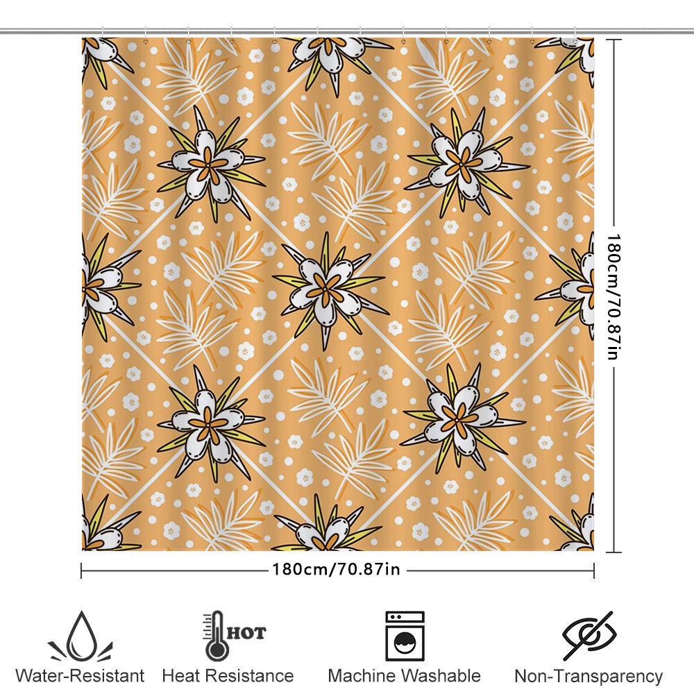 Vintage Floral Shower Curtain With Geometric Patterns Rustic Decor For Bathrooms Removable Wall Stickers Easy Installation (Size