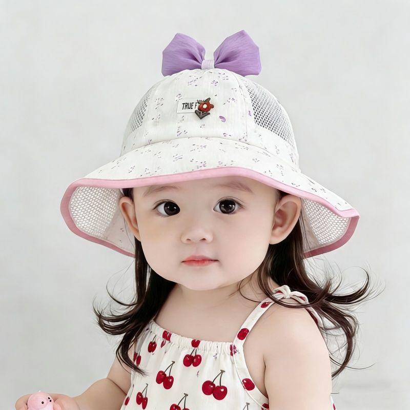 Summer Baby Girl Mesh Bucket Hat With Bow Large Brim Sun Protection Princess Infant Sun Hat For Outdoor