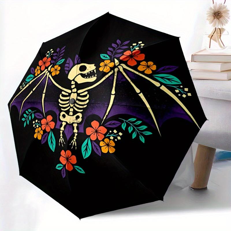 1pc Bat Skeleton Automatic Open/close Folding Umbrella, Compact Portable Travel Umbrella, Perfect Birthday/Christmas, Cute Umbrella, Durable