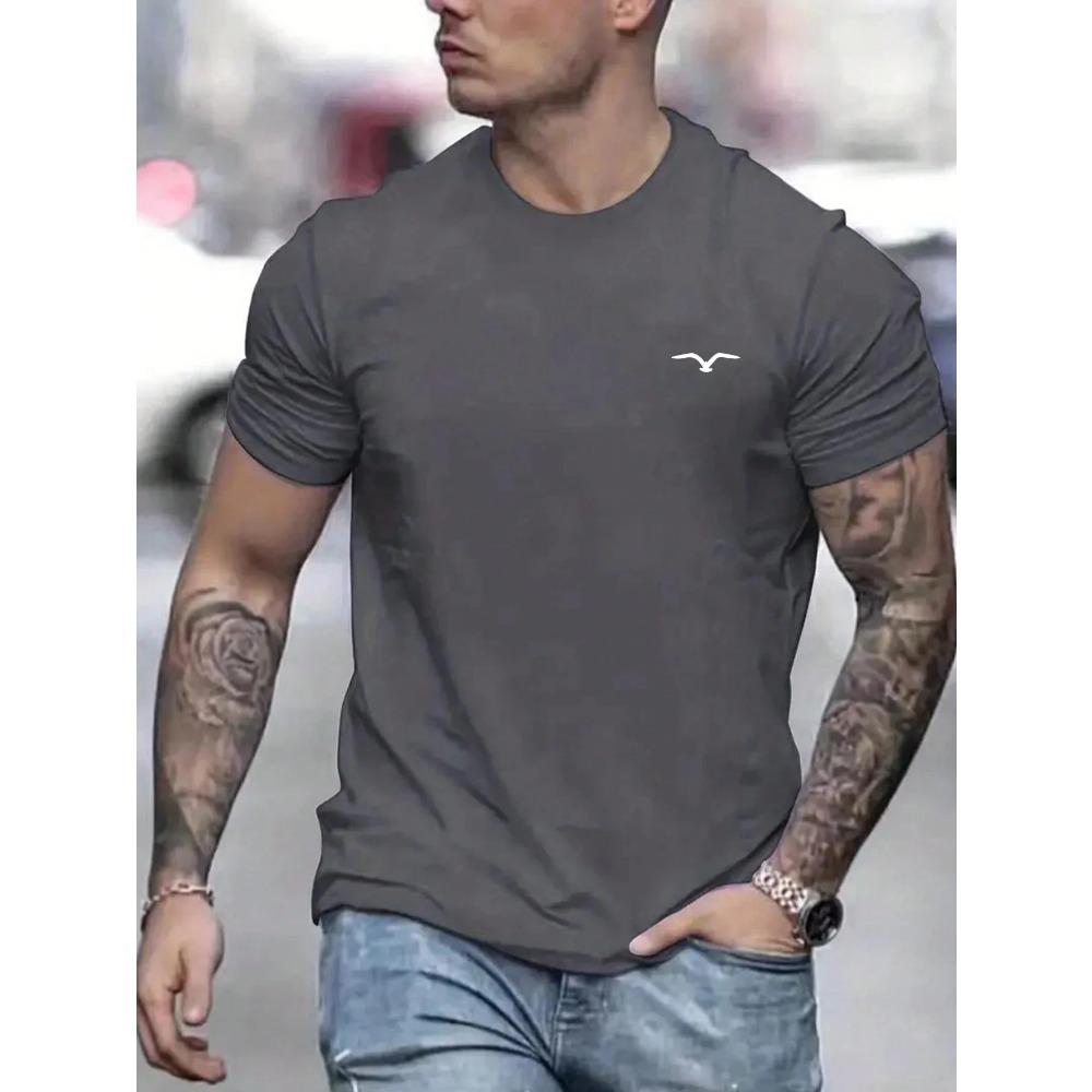 Men's 100% cotton summer loose and comfortable Bird Graphic printed slim fit casual sports round neck short sleeved T-shirt top
