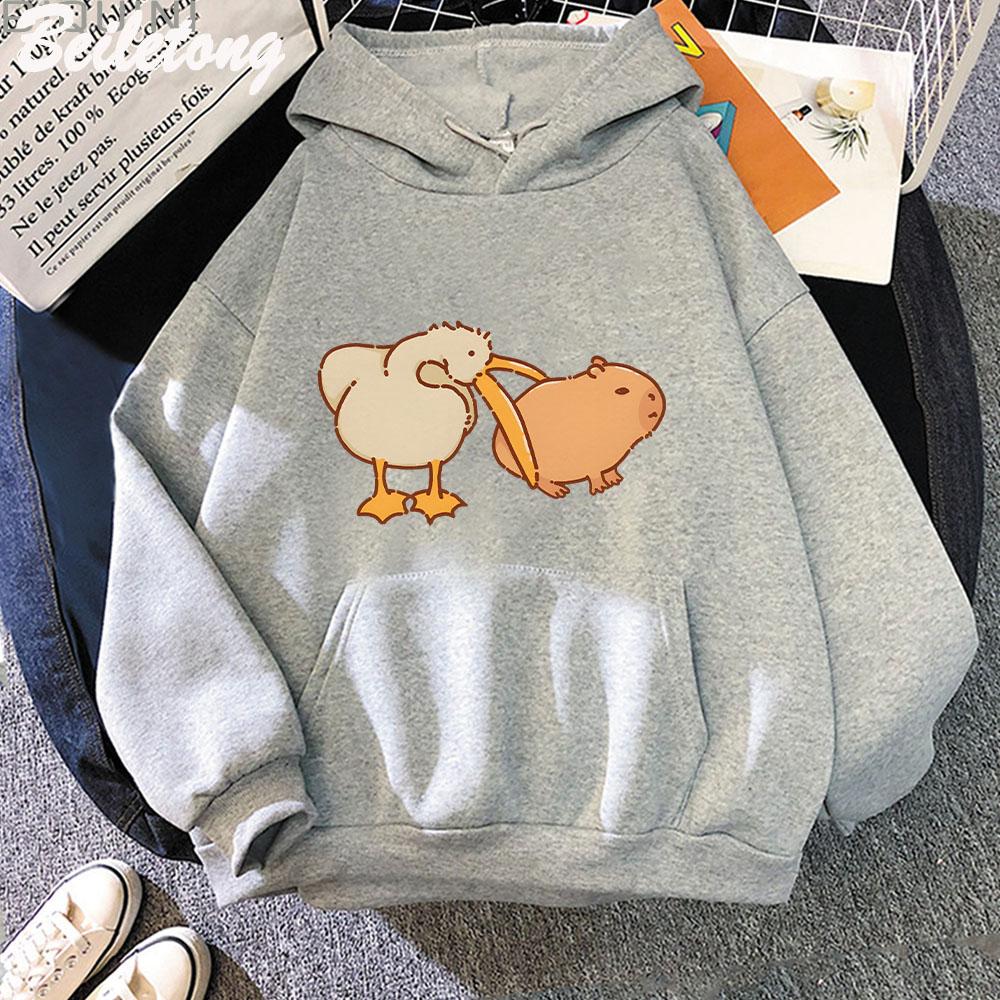 Funny Pelican and Capybara Hoodie Kawaii Woman Sweatshirt Spring Fashion Pullovers Girls Cartoon Long Sleeve Cloth