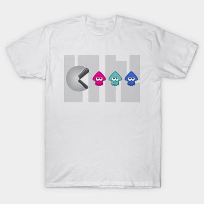 T-Shirt Damen Pacsquid Splatoon Pacman Crossover Harajuku Print Kawaii T-Shirt Sommer Kurzarm Damen T-Shirt Top Tee