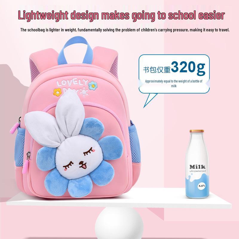 Neoprene Flower Rabbit Backpack: Girls' Spine-Friendly, High Capacity, Double Shoulder Kindergarten Bag