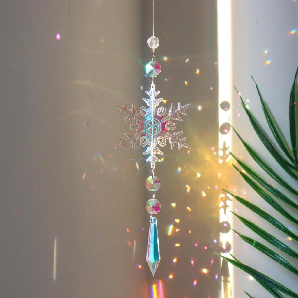 Dreamy Rainbow Snowflake Crystal Pendant - Sunshine Catcher, Window Decoration, Christmas Tree Dream Catcher.