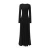 Damen Geraffte Taille Plissiertes Maxikleid Langarm Rundhalsausschnitt Elegantes Kleid