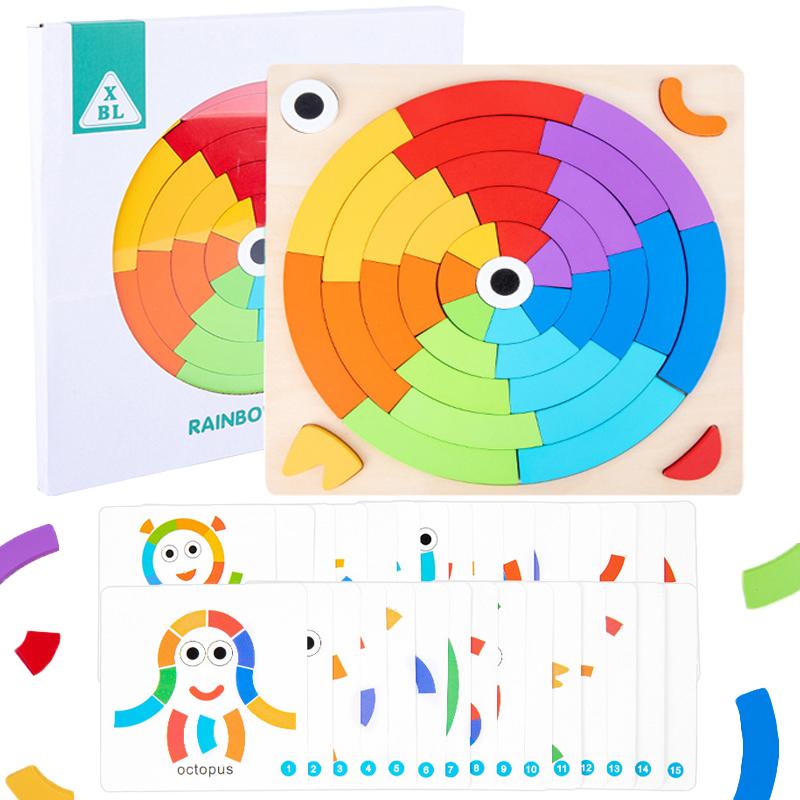 

Children DIY Jigsaw Puzzle Rainbow Sensory Wooden Toys Tangram Puzzle Toys Montessori Education Imagination Shape Matching Games разноцветный
