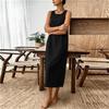 Women's Sleeveless Casual Color Cotton Linen Dress for Summer Everyday Wear