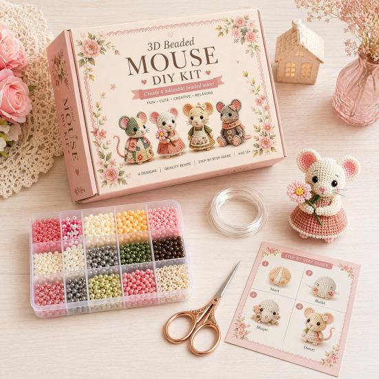 Kit per Artigianato con Perline 3D, Set per Creare Arte con Perline Fatto a Mano DIY, Mucche Carine, Uccelli, Funghi Kit di Perline per Principianti, Appassionati di Artigianato,