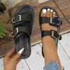 Fashion Casual Sandals Women Leather Metal Ankle Buckle Strap Summer Beach Ladies Low Heel Sport Shoes Handmade