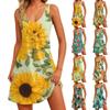 Women's Casual Fashion V-neck Sleeveless Floral Print Side Pocket Dress