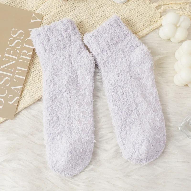 Autumn Winter Non-Slip Coral Floor Socks Women Thick Warm Thermal Home Carpet Sleep Slippers Socks Solid Color Casual Short Sock