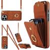 For iPhone 16 Pro Case Card Bag Leather+TPU Crossbody Phone Cover with Ring Kickstand