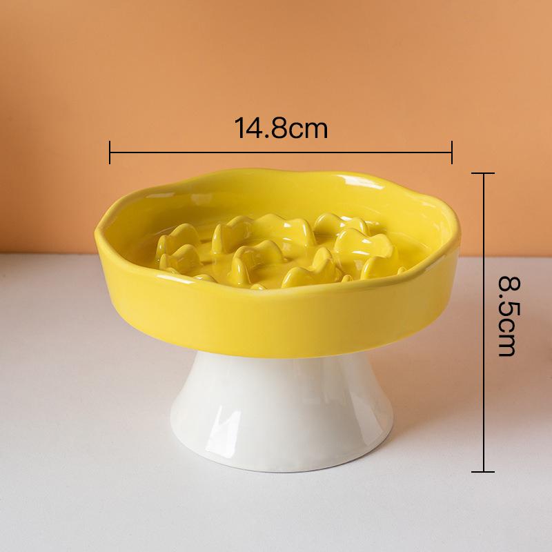 Pet Slow Feeder Bowl Ceramic Elevated Cat Bowl Protects Cervical Vertebrae Pet Supplies