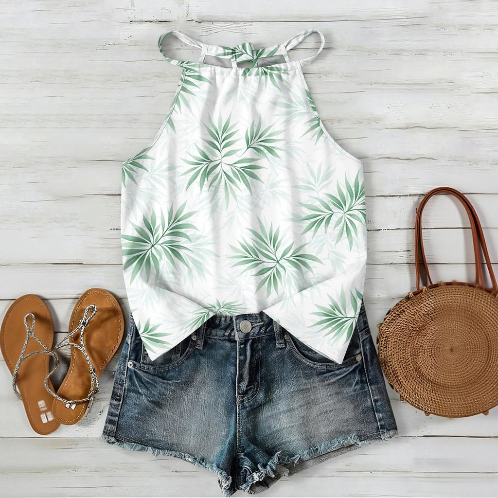 Damen ärmelloses Boho-Tanktop mit Blumendruck Verstellbarer Träger Lässige Sommerbluse Leicht Lockerer Schnitt