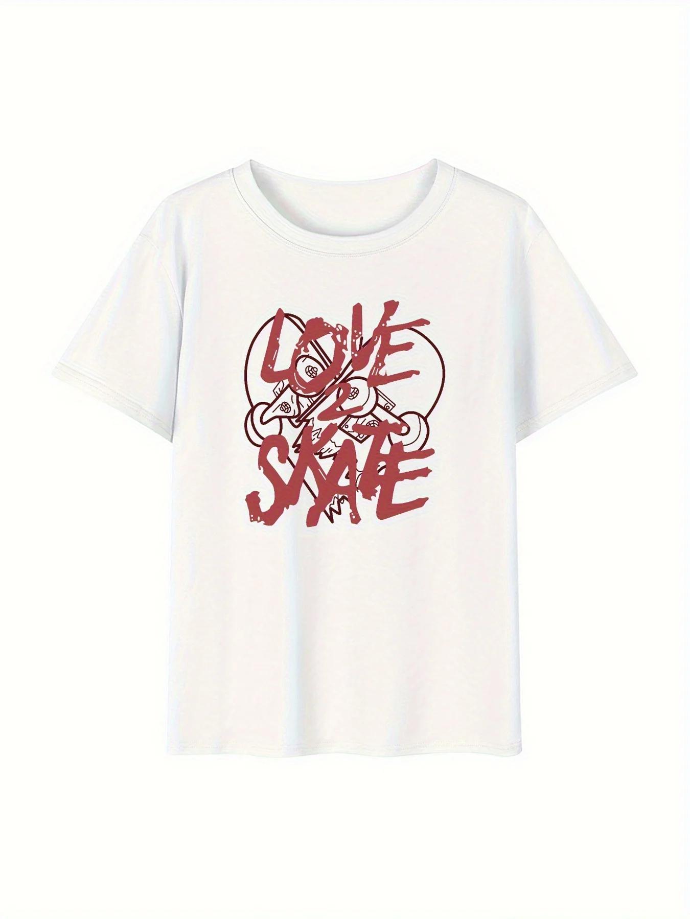 

2025 nuevos estilos camiseta gráfica Love de verano con estampado rojo y negro con diseño de SKATE LOVE ropa de estilo Y2K S