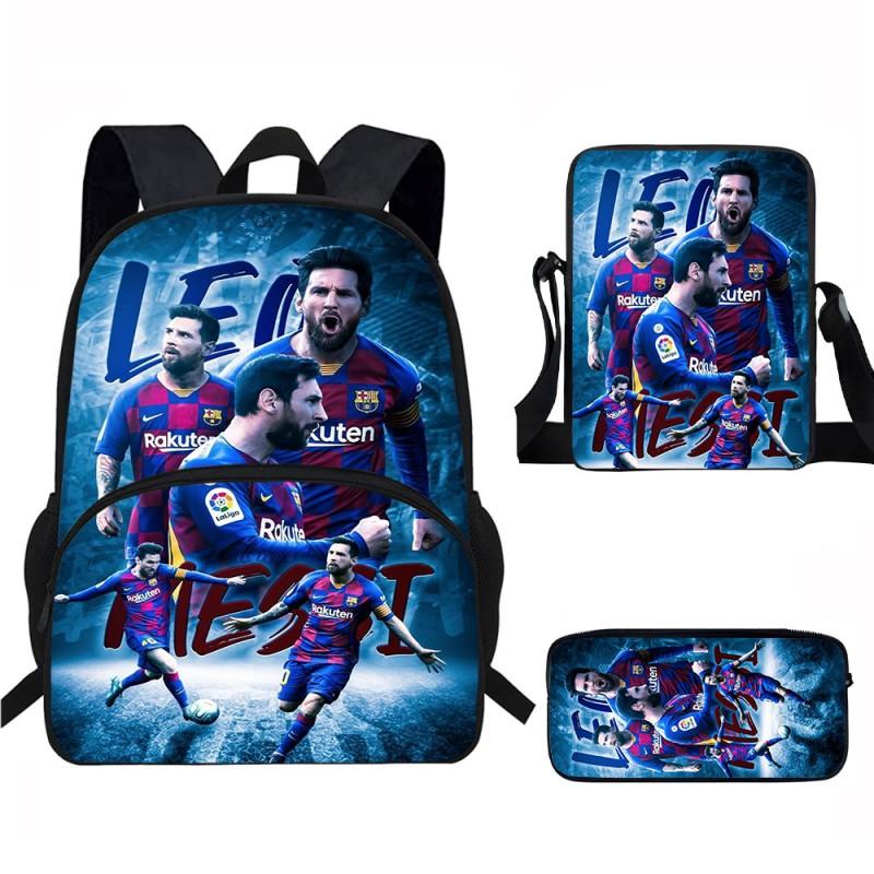Set Zaino Scolastico per Bambini a Tema Messi con Borsa a Tracolla Astuccio per Studenti Elementari