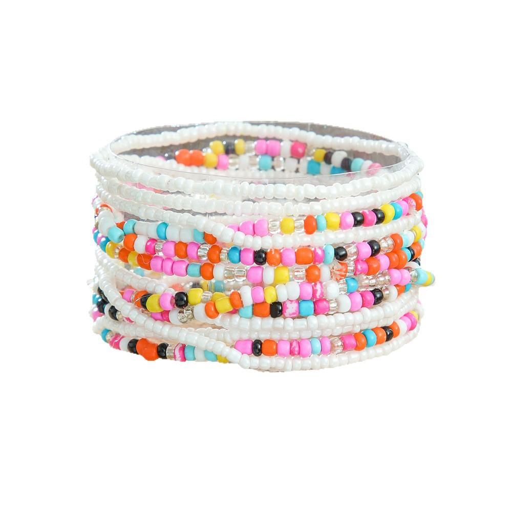 Rainbow Color Rice Bead Bracelet Hand Woven Multilayer Stackable Bohemian Style Ins Fashion For Women