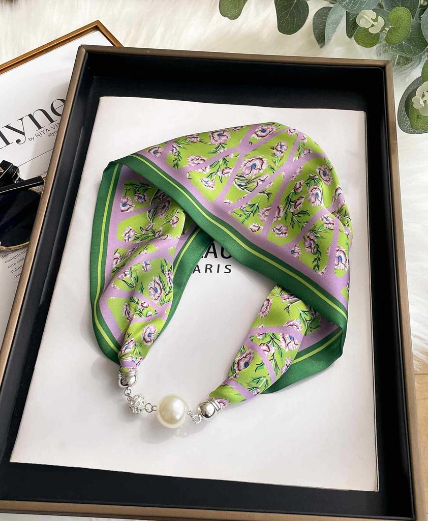 Magnetic Buckle Silk Scarf Headband Internet Celebrity New Magnetic Buckle Bracelet Small Long Women's Summer Casual Necklace Diamond Neck Band